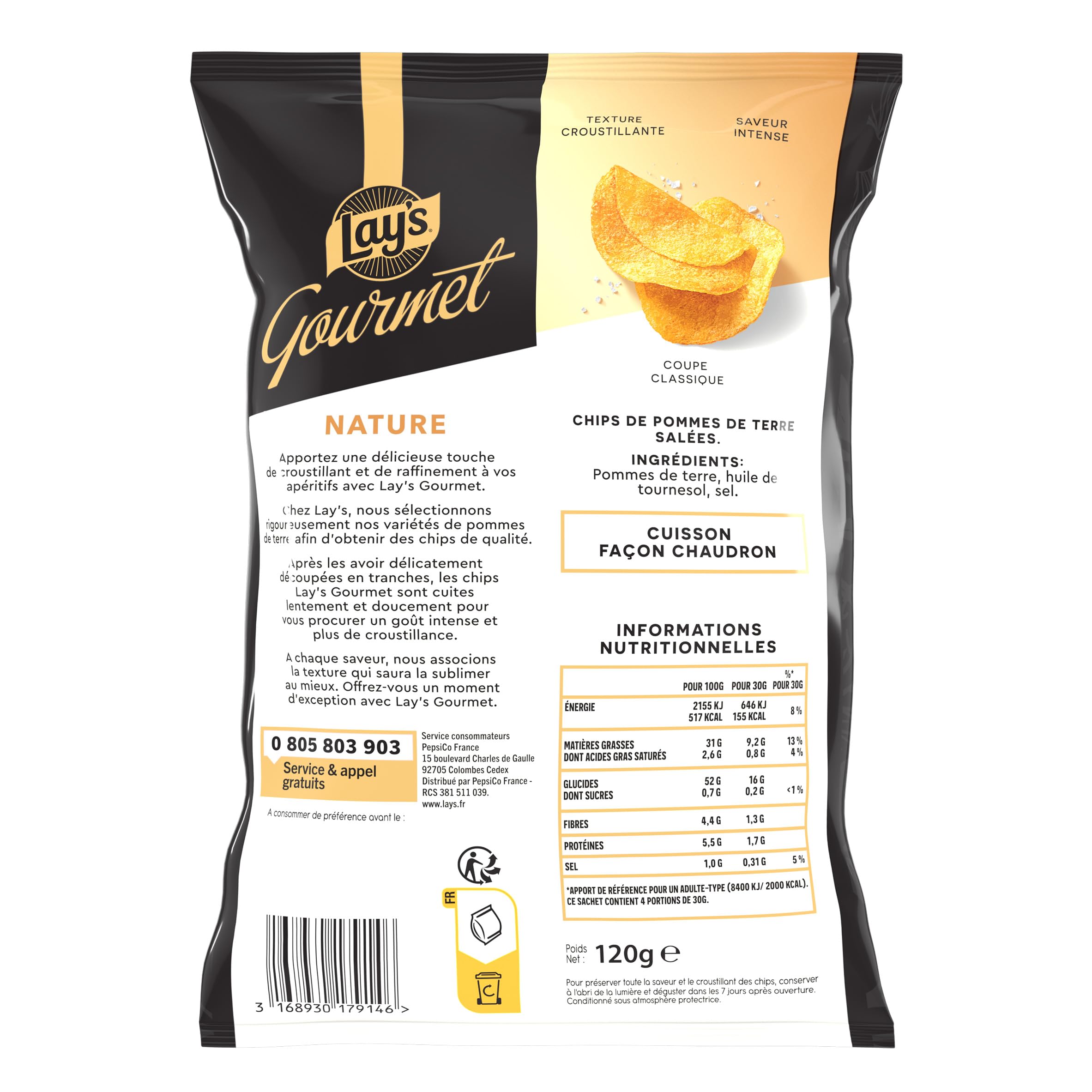 lay-s-gourmet-chips-nature-12x120g-paisses-premium image 2
